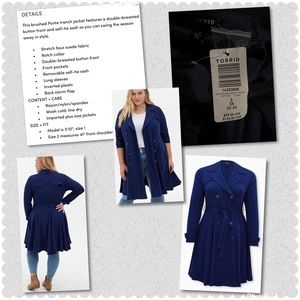 Torrid Blue Jacket Coat Size 3. Blue